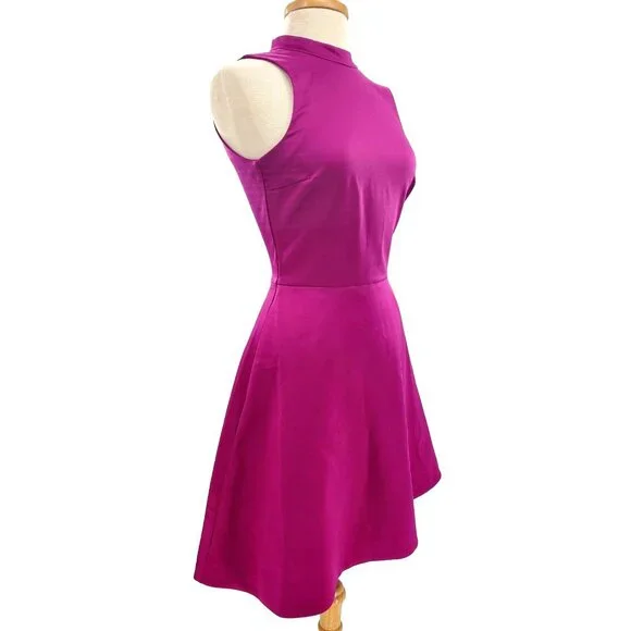 H&M 4 Satin Dress A-line Sleeveless High Neckline Zip-up Party Mini Pocket Pink - Picture 4 of 13